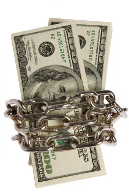 Dollars with chain on white background clipart