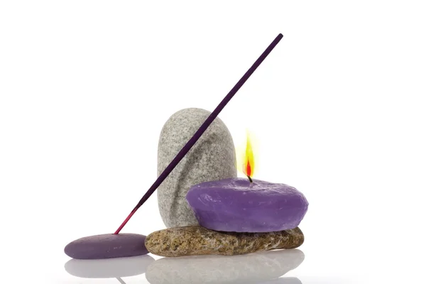 Candle and River Stones — Stock Photo, Image