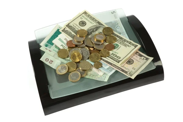 Pénz kollázs a bankjegyek és érmék — Stock Fotó