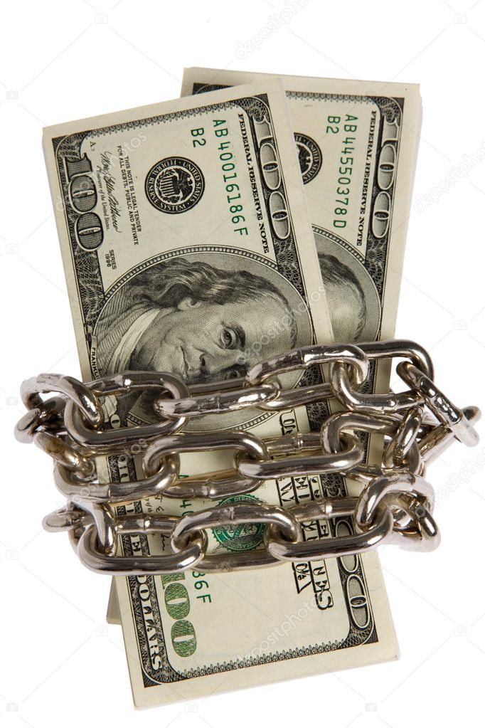 Dollars with chain on white background