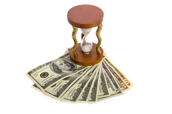 Dollars and hourglass on white — Stock Photo, Image