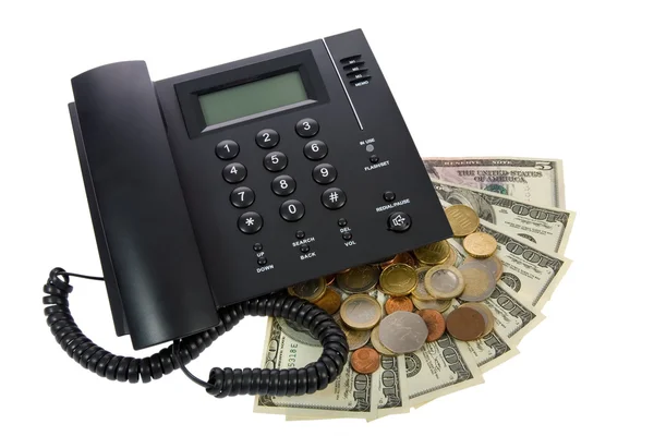 Telefone com dinheiro em branco . — Fotografia de Stock