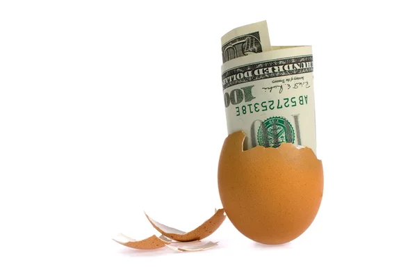 Egg with money on white. — Stock Photo, Image