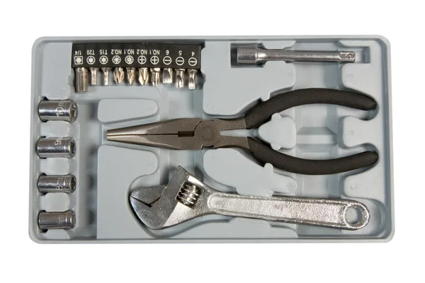 Caja de herramientas con varias herramientas diferentes — Foto de Stock