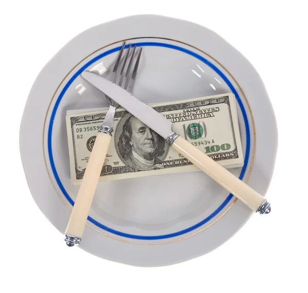Dolarů na desce potraviny — Stock fotografie