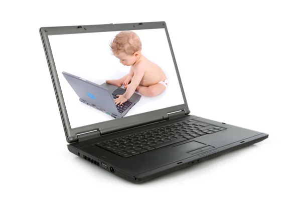 Baba laptoppal — Stock Fotó
