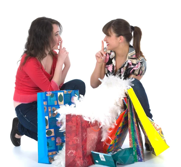 Espressivo ragazze shopping — Foto Stock