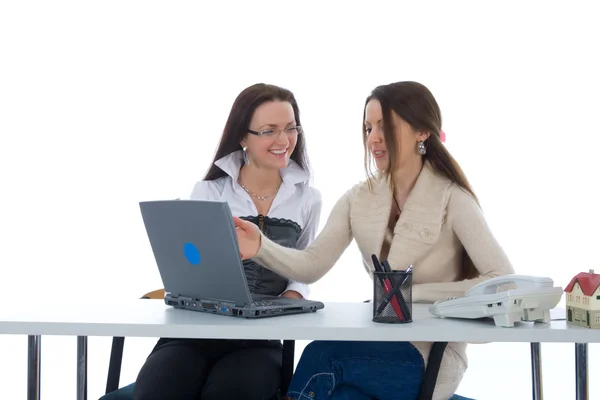Two business woman work with laptop — Stock Photo, Image