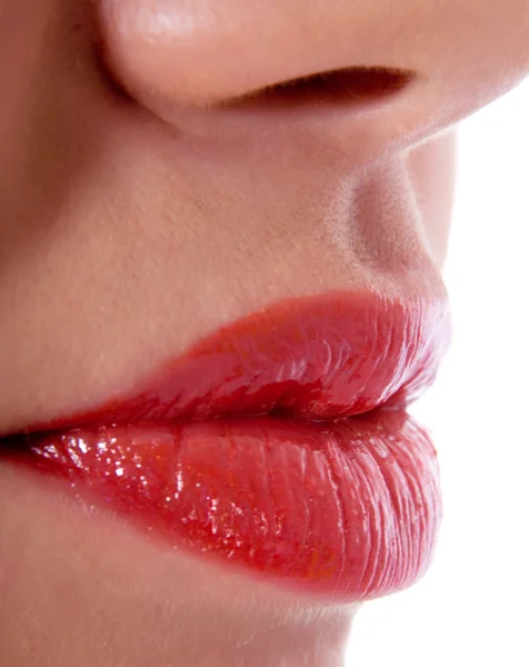 グラマー赤い光沢の唇ジェスチャー — ストック写真