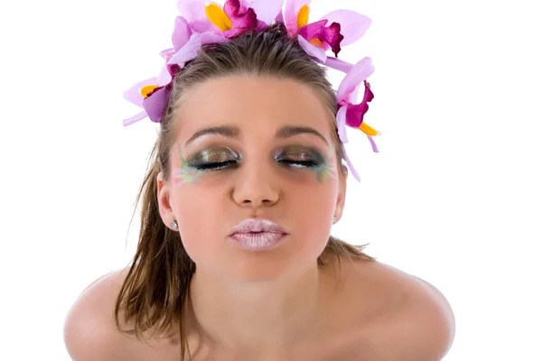 Mädchen mit Face-Art Schmetterlingsfarbe — Stockfoto