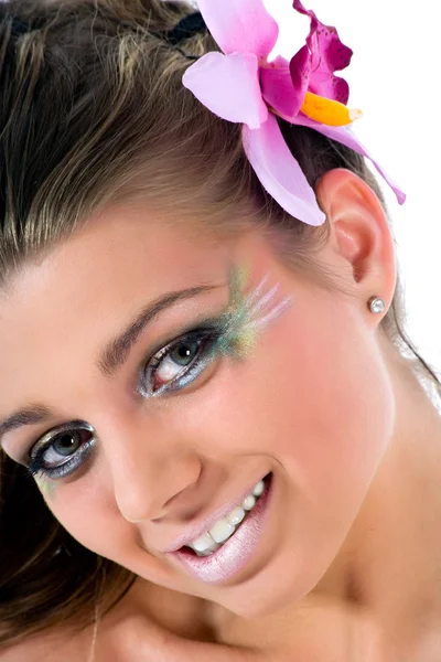 Menina com pintura de borboleta de arte facial — Fotografia de Stock