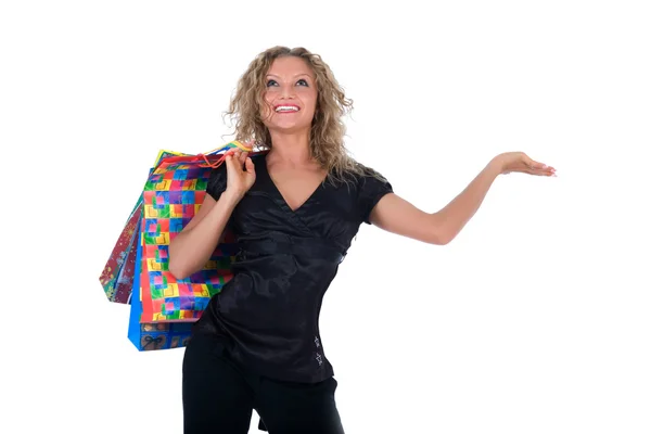 Mulher expressiva compras — Fotografia de Stock