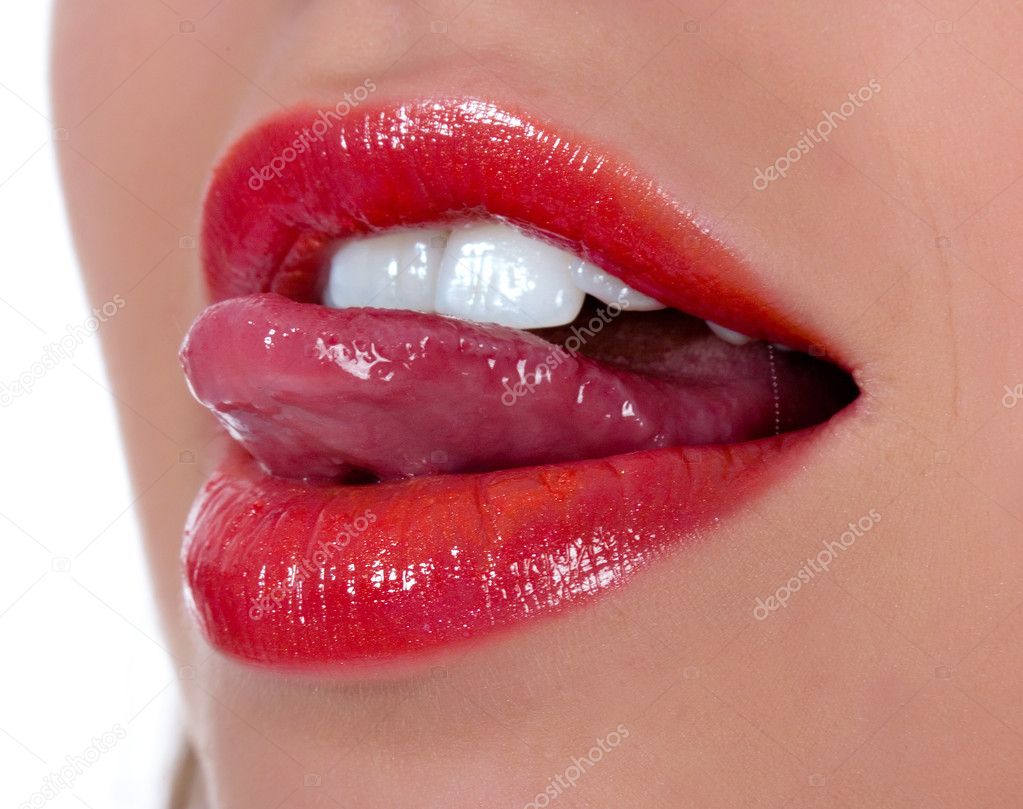 Glamour red gloss lips gesture