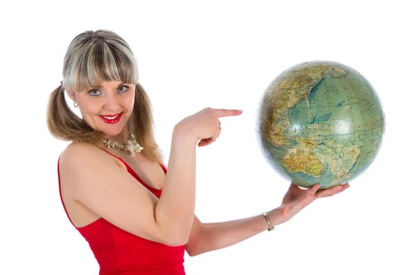 Young woman with globe — Stock Photo, Image