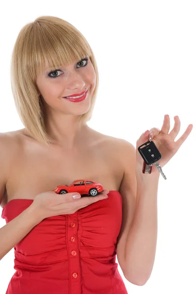 Affärskvinna annonserar sålda bilar — Stockfoto