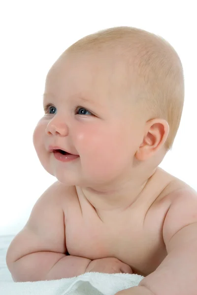 Pequeno bebê em branco — Fotografia de Stock