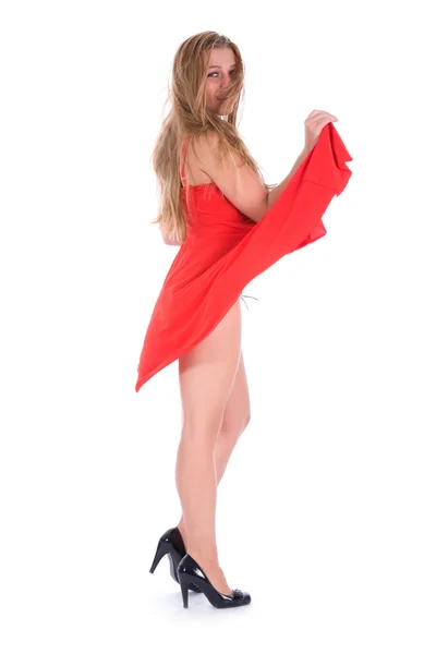 Retrato de la chica en un vestido rojo — Foto de Stock