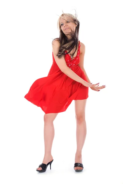 Kırmızı elbiseli kız portresi — Stok fotoğraf