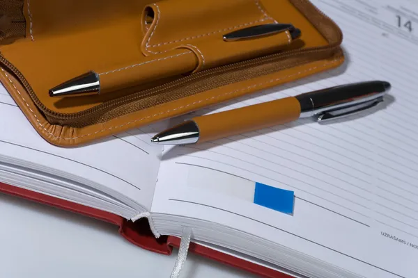 Organizador, caneta, livros . — Fotografia de Stock