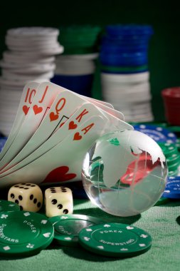 Playing card chips, dice, and globe clipart