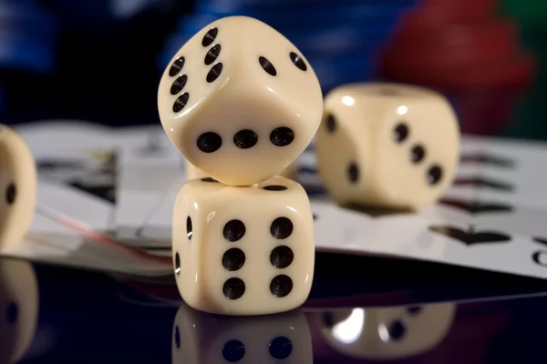 Playing card chips, and dice — Stock Photo, Image