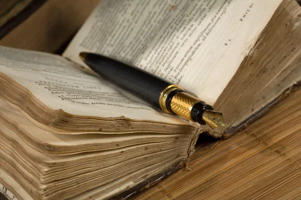 Eski şiir kitabı ve bir dolma kalem — Stok fotoğraf