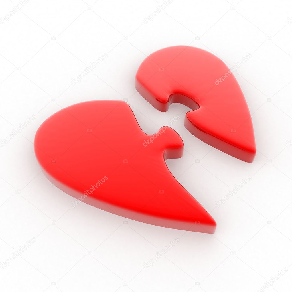 Red heart divided into two parts