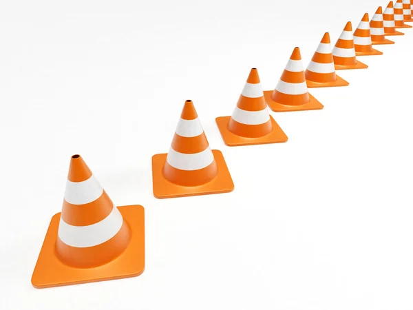 Fila di coni stradali arancioni — Foto Stock