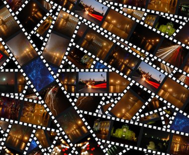 Filmstrips with night city landscapes clipart