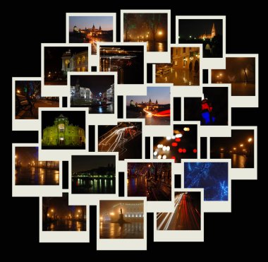 Stack of photos with night cityscapes clipart