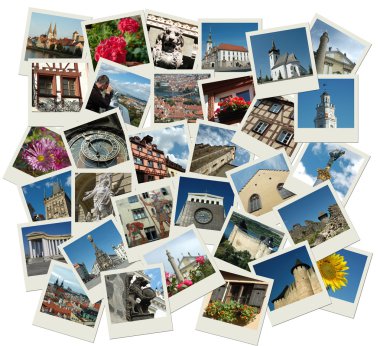 Stack of snapshots with Europe landmarks clipart