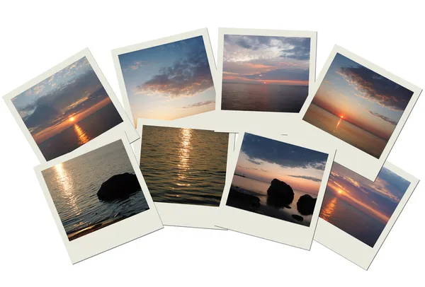 Stack of travel photos with sunrises — Stock Photo, Image