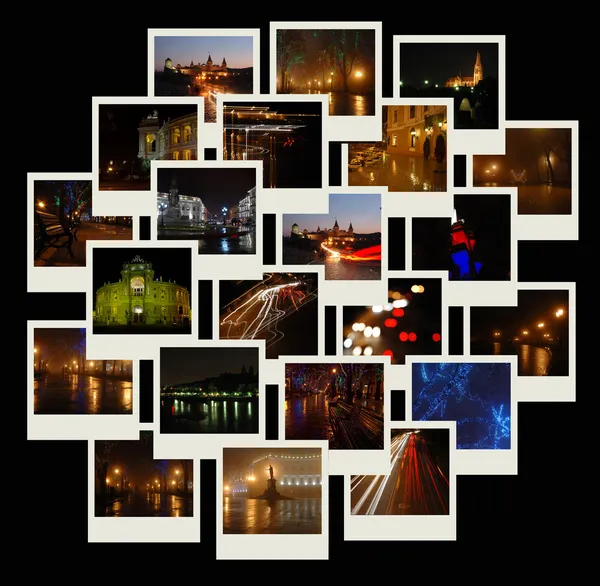 Stack av bilder med natt stadsbilder — Stockfoto