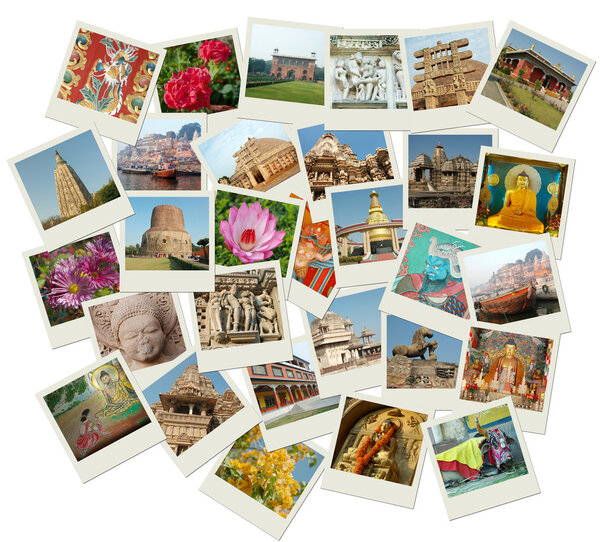 Stack of photos with India landmarks