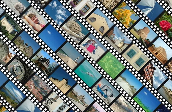 Background with travel photo filmstrips — Stock Photo, Image