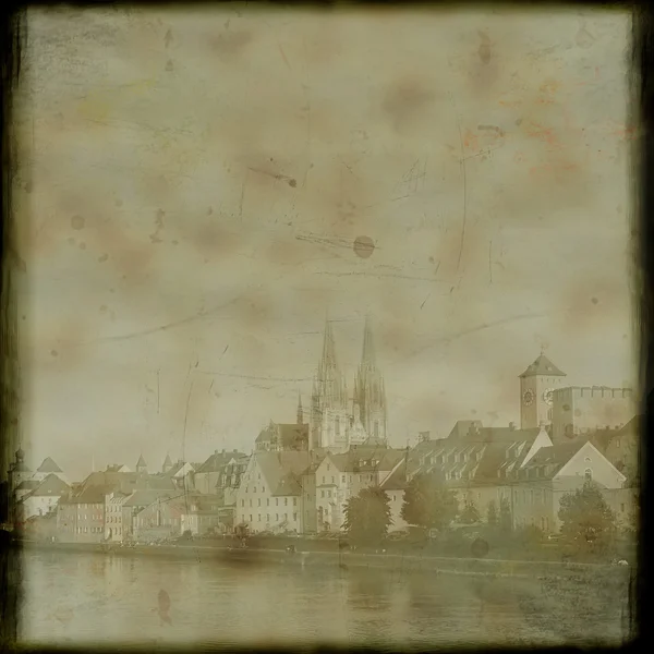 Regensburg ile Vintage kartpostal — Stok fotoğraf