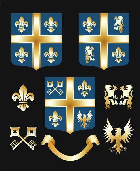 Vektor arany heraldikai elemek — Stock Vector