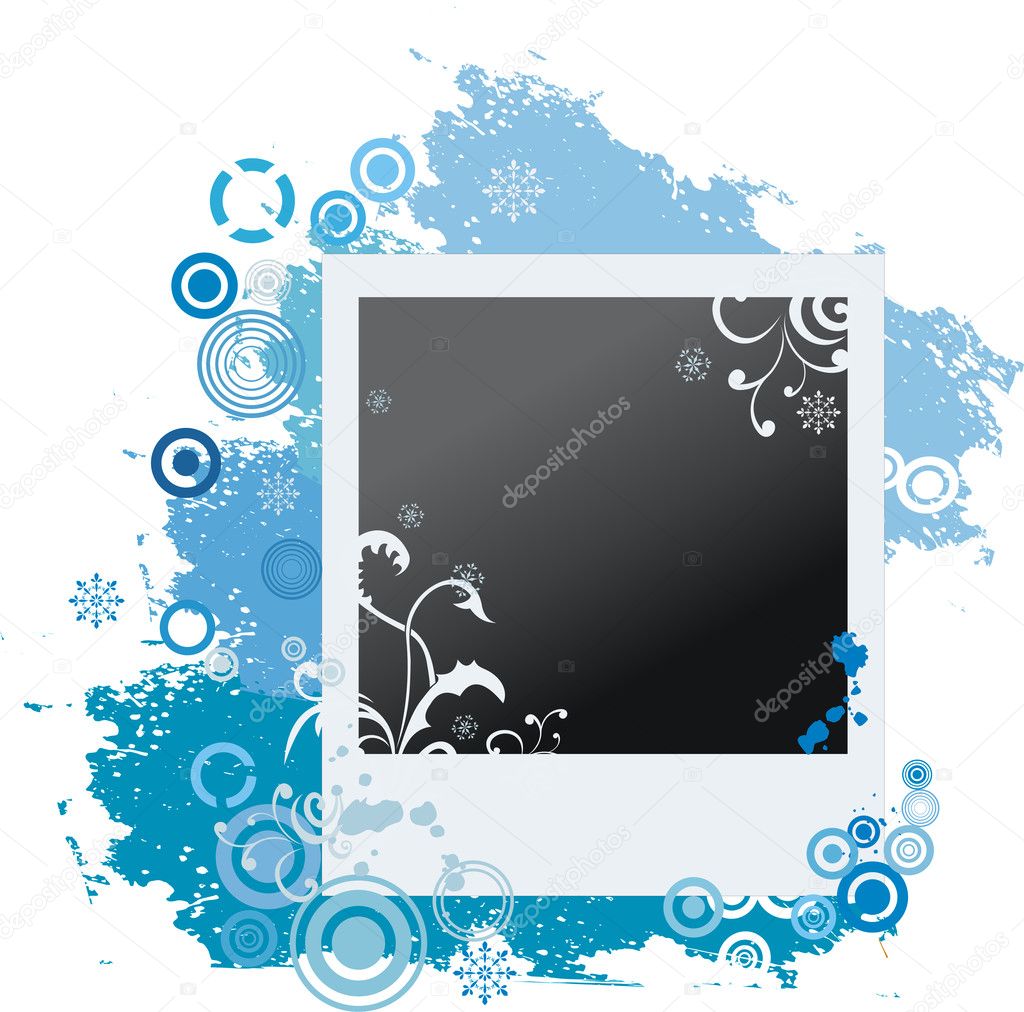 Grunge winter polaroid with snowflakes