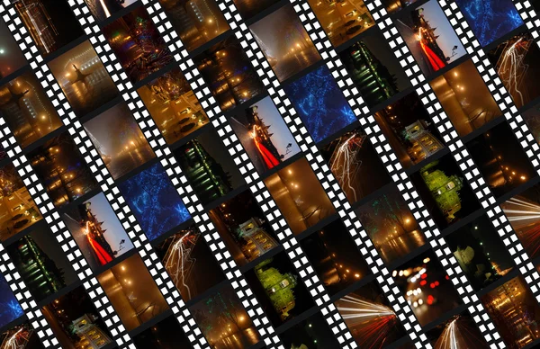 Filmremsorna bakgrund med nattscener — Stockfoto