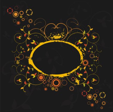 Grunge floral frame on black background clipart