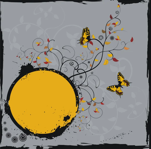 Grunge-Blumengestell mit Schmetterlingen — Stockvektor