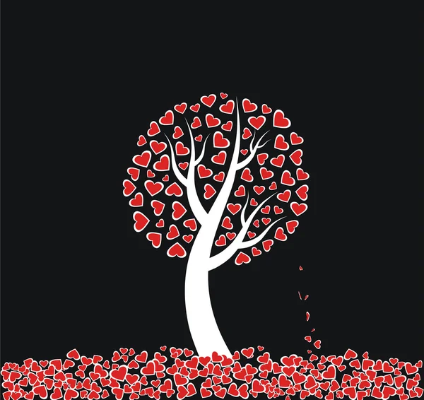 Rood hart boom op zwarte achtergrond — Stockvector