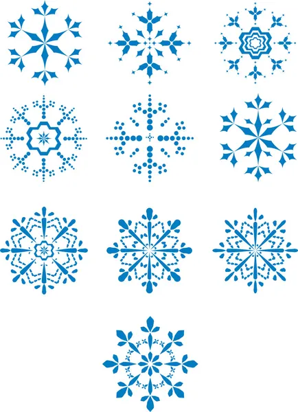Set di dieci fiocchi di neve vettoriali invernali — Vettoriale Stock