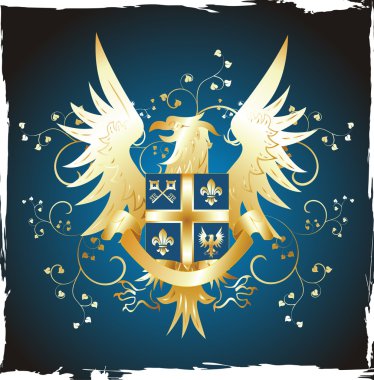 Grunge shield with golden eagle clipart