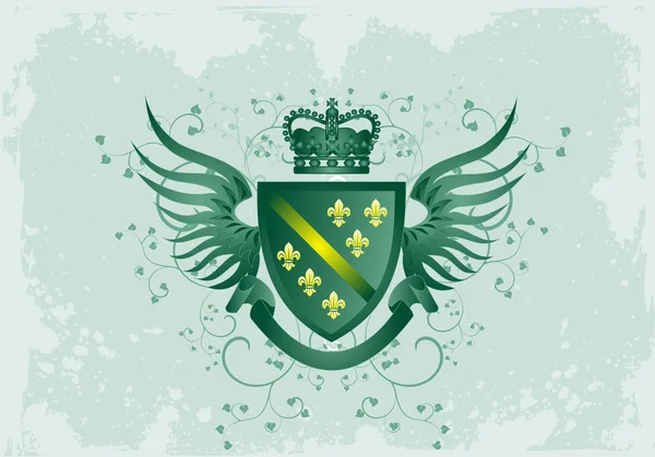 与鸢尾 grunge 绿色盾牌 — 图库矢量图片