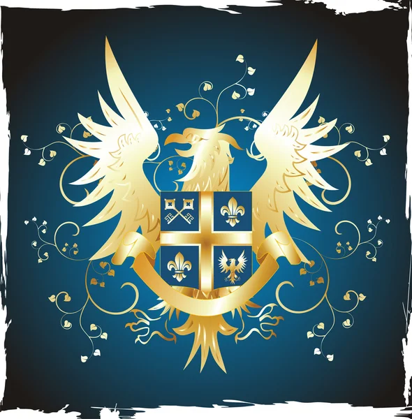 Escudo grunge con águila dorada — Vector de stock
