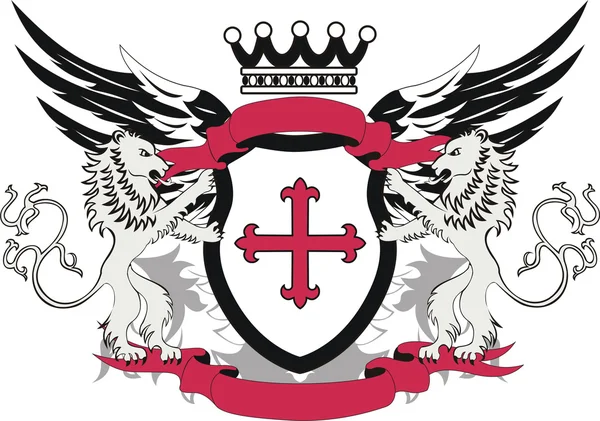 Grunge heraldic shield with cross flory — Stock Vector