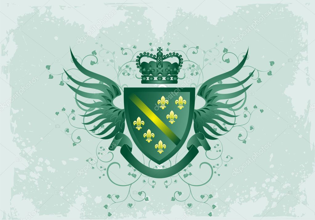 Grunge green shield with Fleur-de-lis