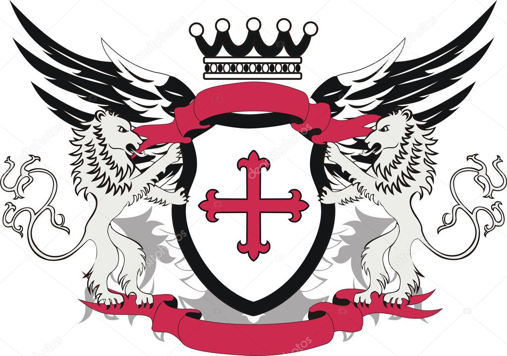 Grunge heraldic shield with cross flory