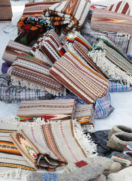Ukrainian carpets for sale at fair — Stock Photo, Image